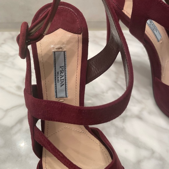 Prada Suede Plum Asymmetrical Triple Strap Platform Sandal - Picture 6 of 8